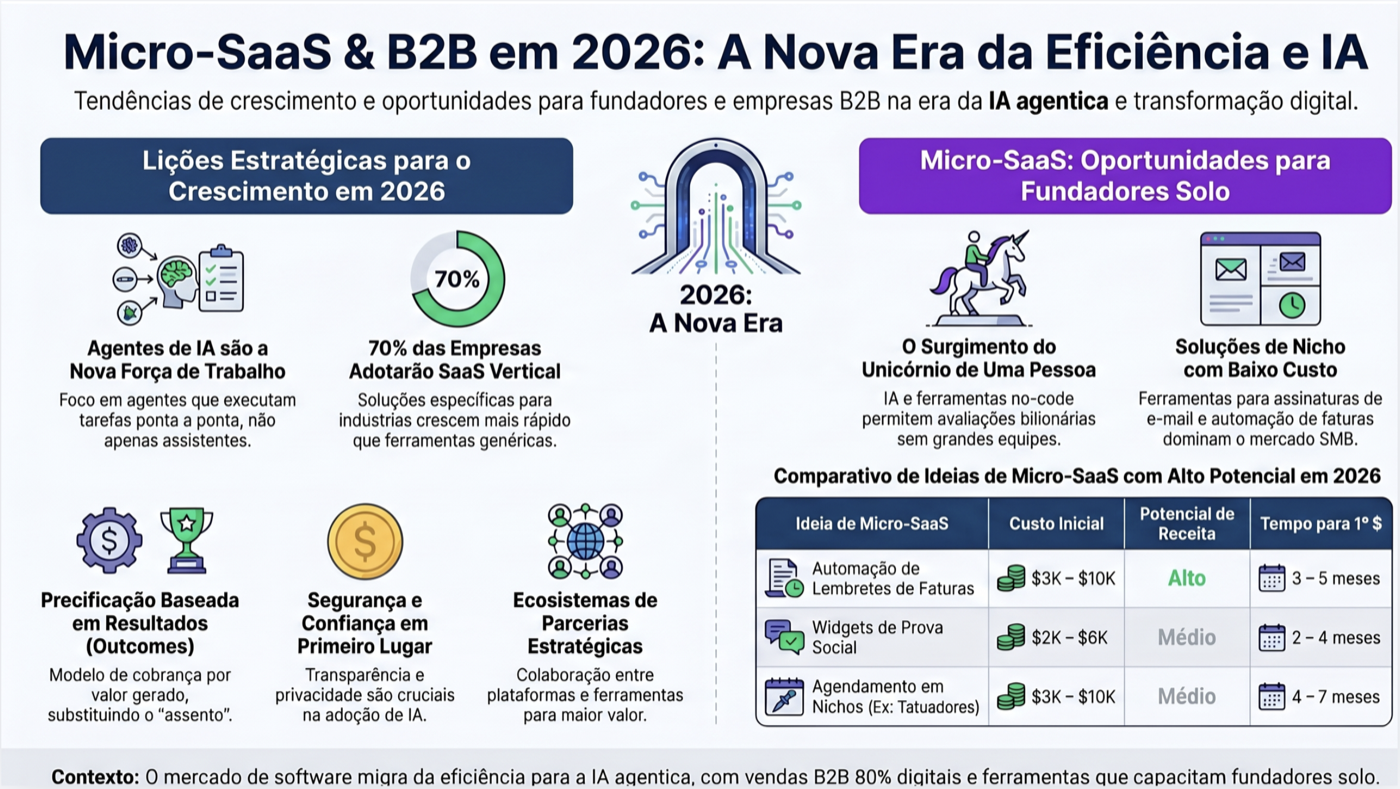 Infográfico: Micro-SaaS & B2B em 2026 — oportunidades para fundadores solo